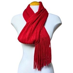 Red Winter Scarf With Tassels